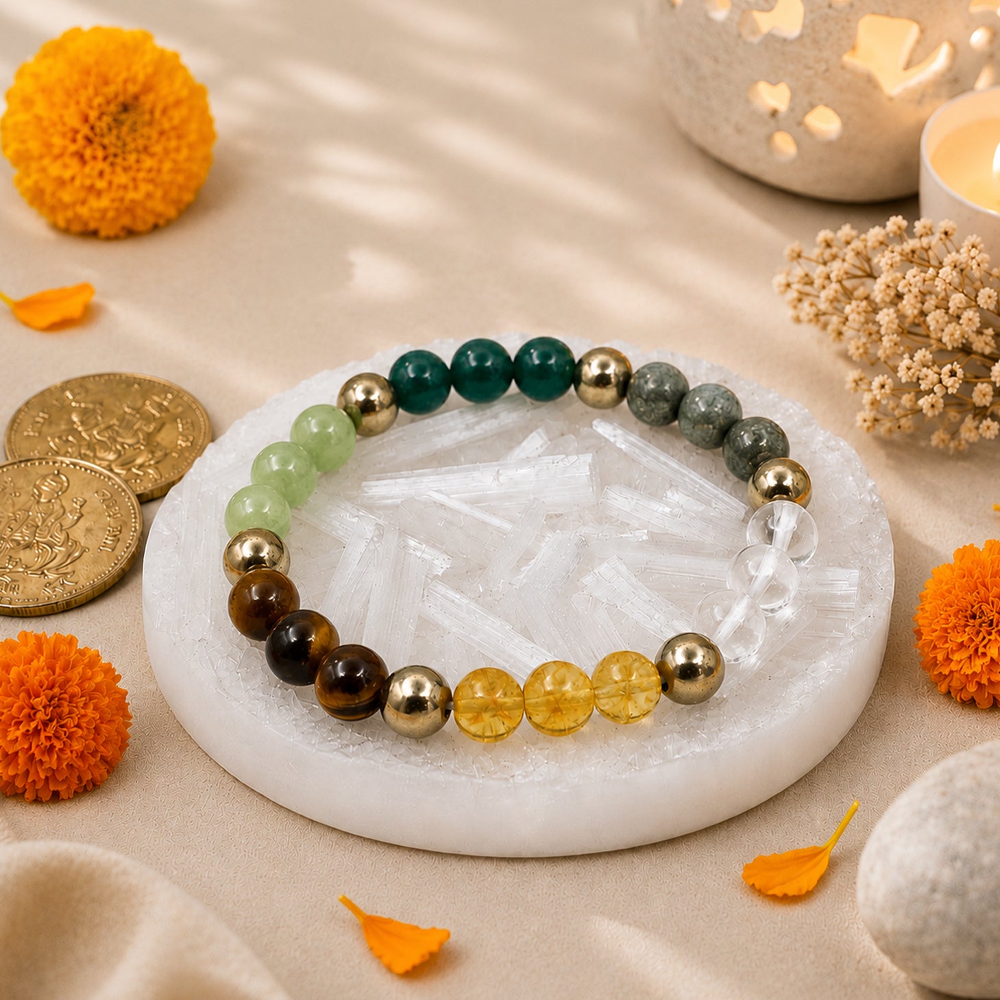 Dhan Yog Bracelet with Free Raw Selenite Plate